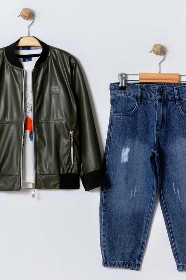 Boys' Sets - B1 - Deri Ceketli Erkek Takım - Brand: BARKOD - Women & Kids, Baby Clothes Wholesale - Globality Store