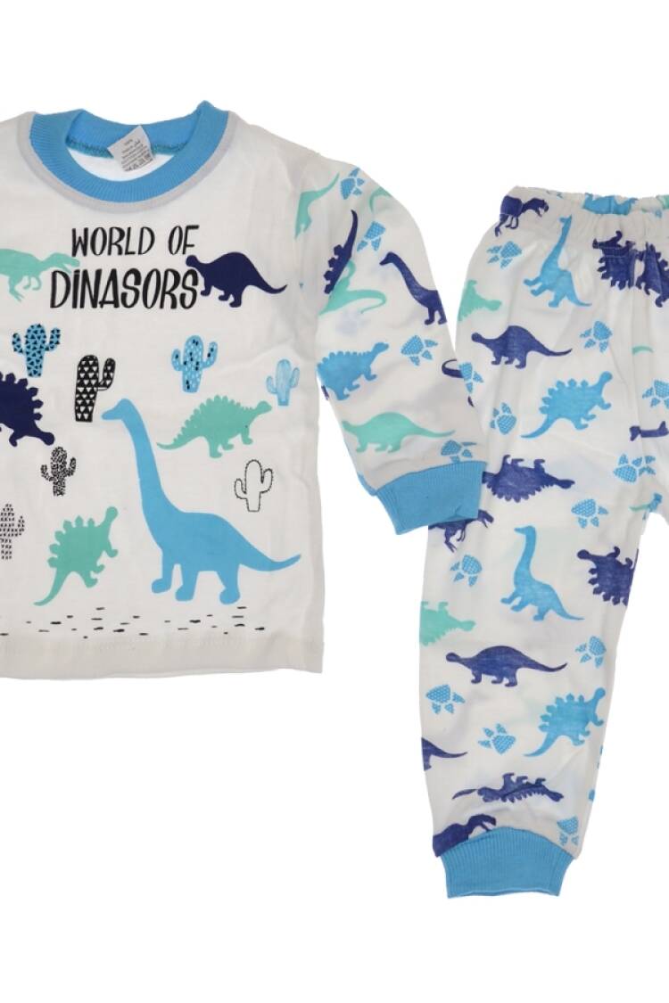 Boy's Pajamas - B1 - Dinozor Baskılı Erkek Pijama Takım - Brand: SÜPERMİNİ - Women & Kids, Baby Clothes Wholesale - Globality Store
