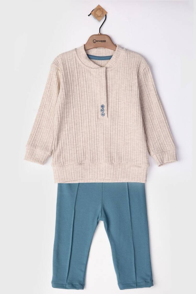Baby Sets - B1 - Düğme Detaylı Erkek Bebe Takım - Brand: BEYAZ BEBEK - Women & Kids, Baby Clothes Wholesale - Globality Store