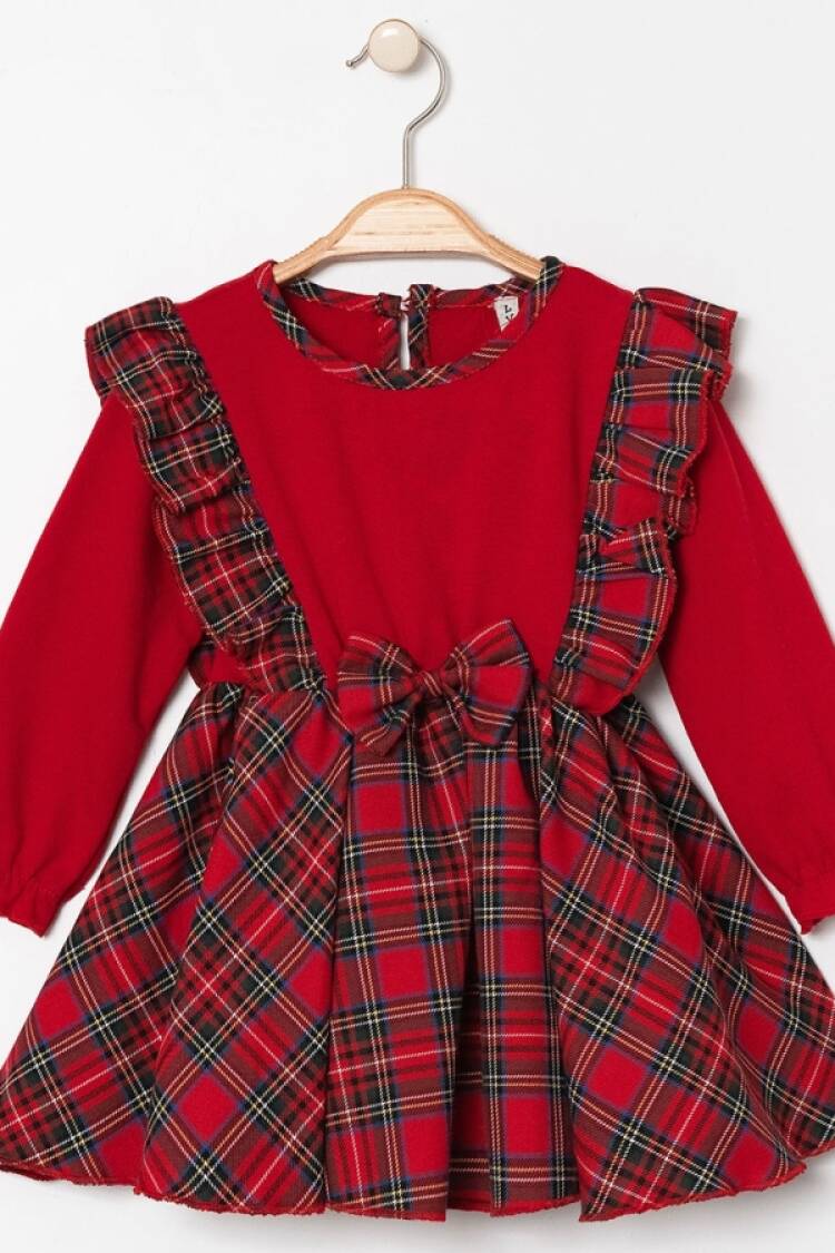 Girl's Dress - B1 - Ekose Desenli Noel Yılbaşı Bebe Elbise 2 İp Şardonlu - Brand: LYRA KİDS - Women & Kids, Baby Clothes Wholesale - Globality Store