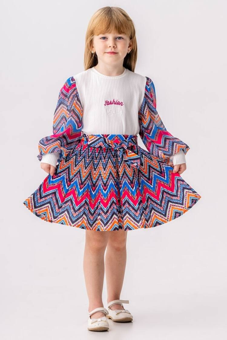 Girls' Suits - B1 - Fashion Baskılı Etekli Kız Takım - Brand: PAMPAL KİDS - Women & Kids, Baby Clothes Wholesale - Globality Store