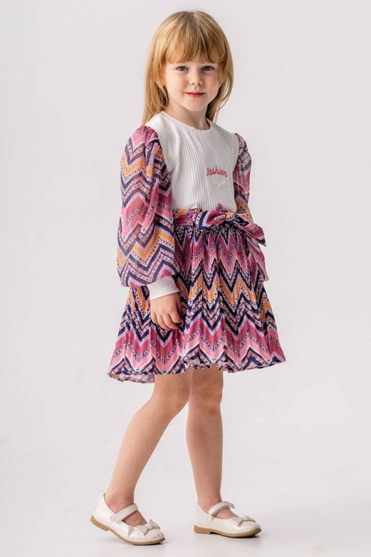 Girls' Suits - B1 - Fashion Baskılı Etekli Kız Takım - Brand: PAMPAL KİDS - Women & Kids, Baby Clothes Wholesale - Globality Store