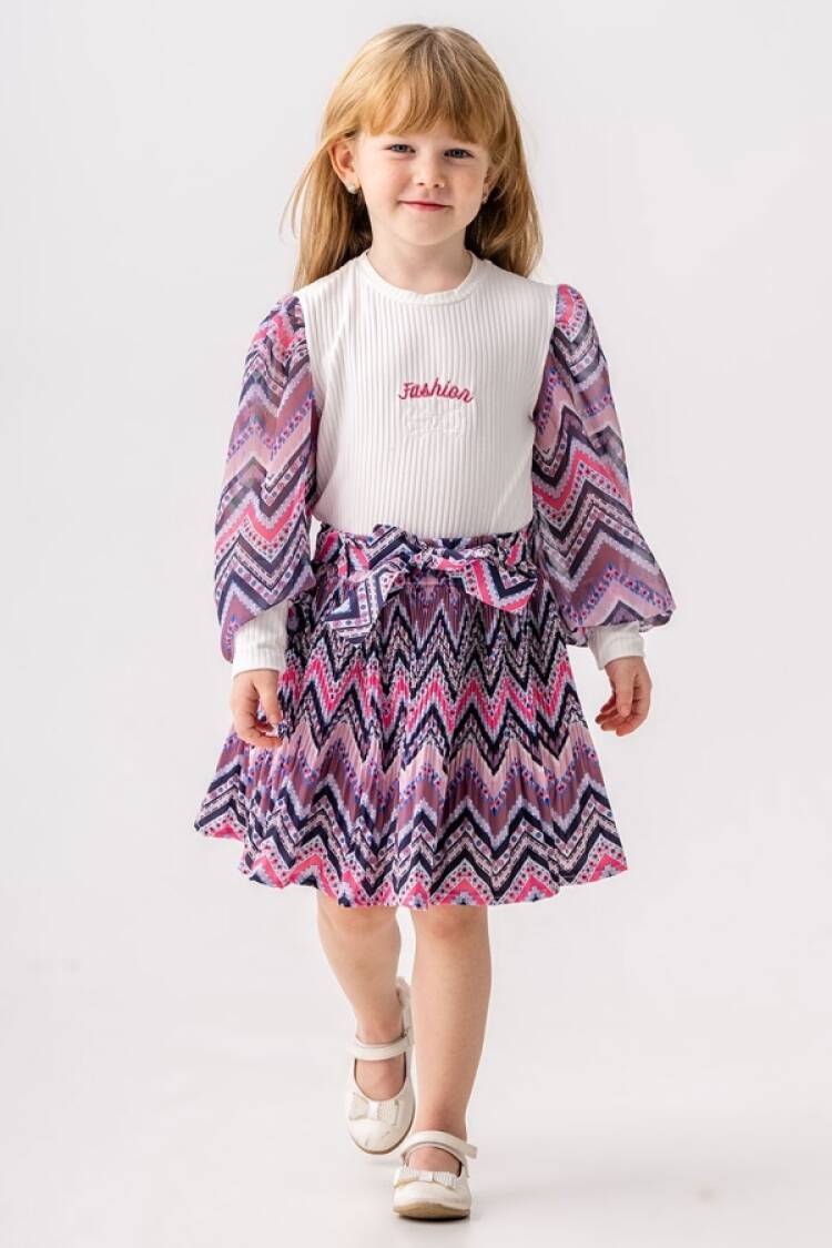 Girls' Suits - B1 - Fashion Baskılı Etekli Kız Takım - Brand: PAMPAL KİDS - Women & Kids, Baby Clothes Wholesale - Globality Store