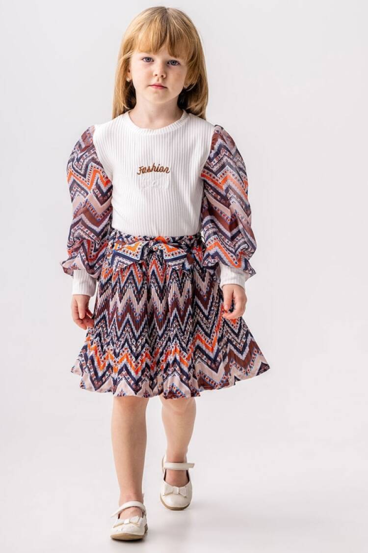 Girls' Suits - B1 - Fashion Baskılı Etekli Kız Takım - Brand: PAMPAL KİDS - Women & Kids, Baby Clothes Wholesale - Globality Store