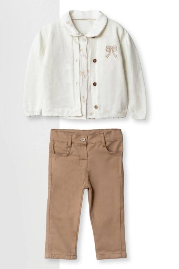 Girls' Suits - B1 - Fiyonk Baskılı Hırkalı Üçlü Kız Takım - Brand: HİPPIL - Women & Kids, Baby Clothes Wholesale - Globality Store