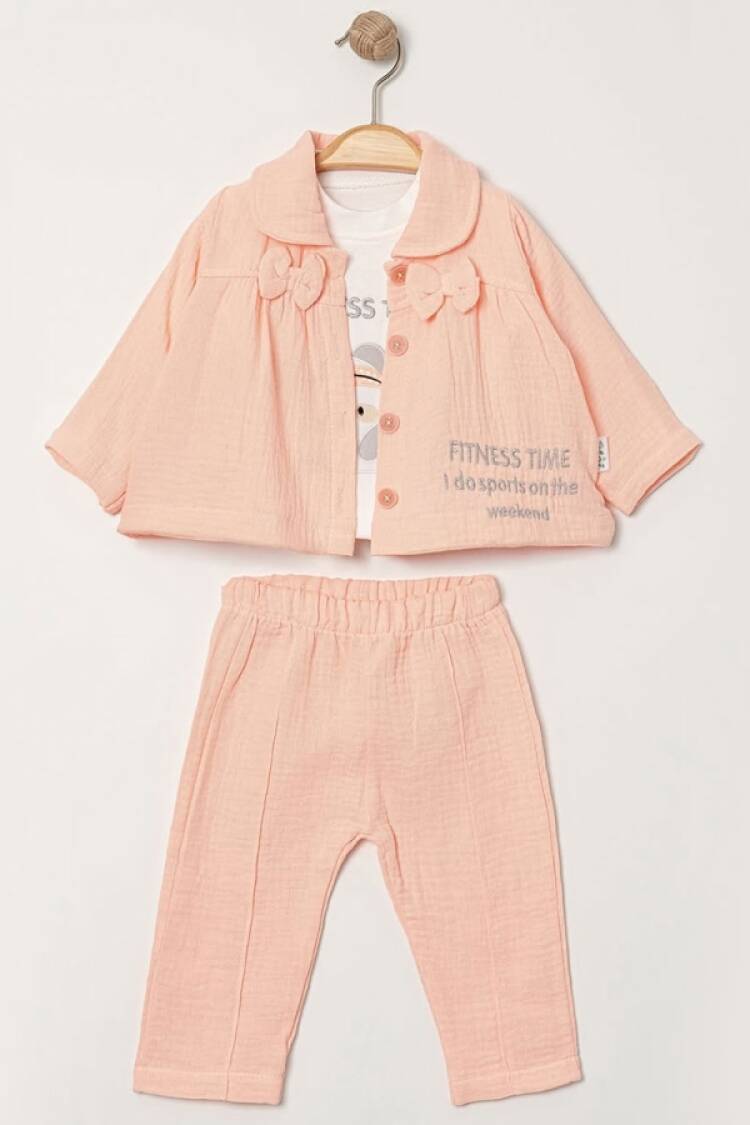 Baby Sets - B1 - Fiyonk Detaylı Ceketli Üçlü Kız Bebe Takım - Brand: ELCİ BABY - Women & Kids, Baby Clothes Wholesale - Globality Store