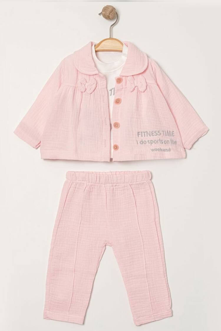 Baby Sets - B1 - Fiyonk Detaylı Ceketli Üçlü Kız Bebe Takım - Brand: ELCİ BABY - Women & Kids, Baby Clothes Wholesale - Globality Store