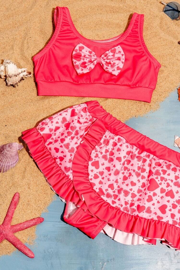 Mayo &amp; Deniz Şortu - B1 - Fiyonk Detaylı Fırfırlı Kız Mayo Bikini Takım - Brand: LYRA KİDS - Women & Kids, Baby Clothes Wholesale - Globality Store