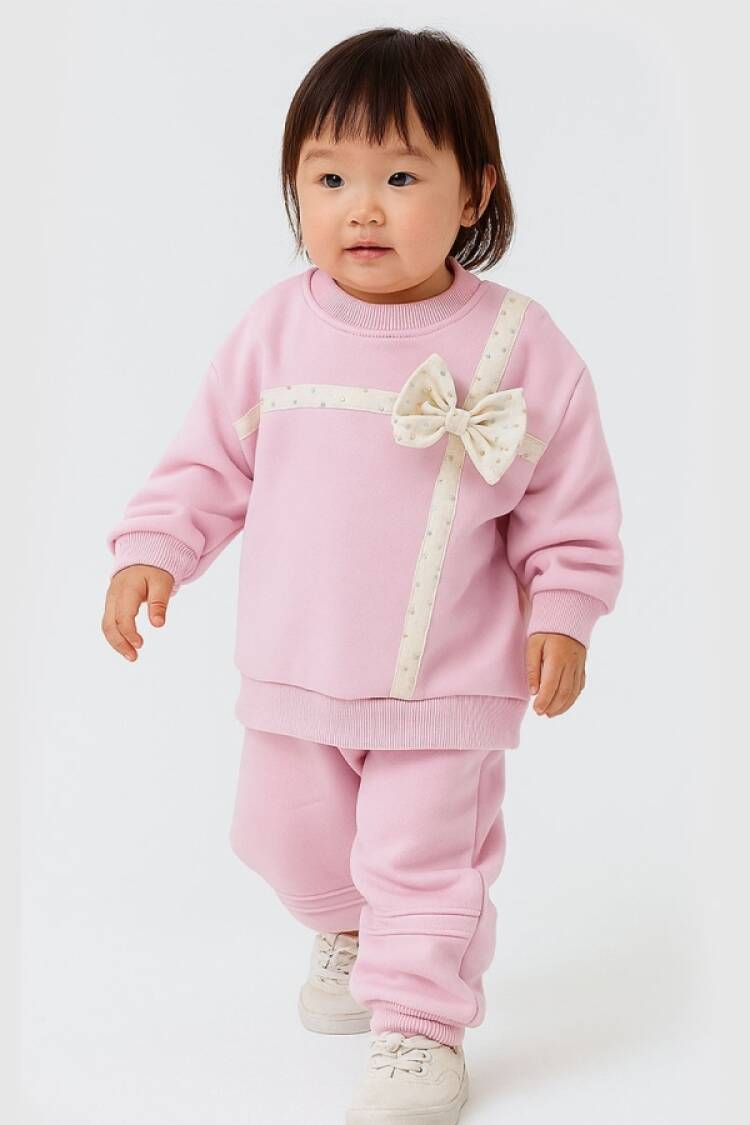 Baby Sets - B1 - Fiyonk Detaylı Kız Bebe Takım 3 İp Şardonlu - Brand: BEYAZ BEBEK - Women & Kids, Baby Clothes Wholesale - Globality Store