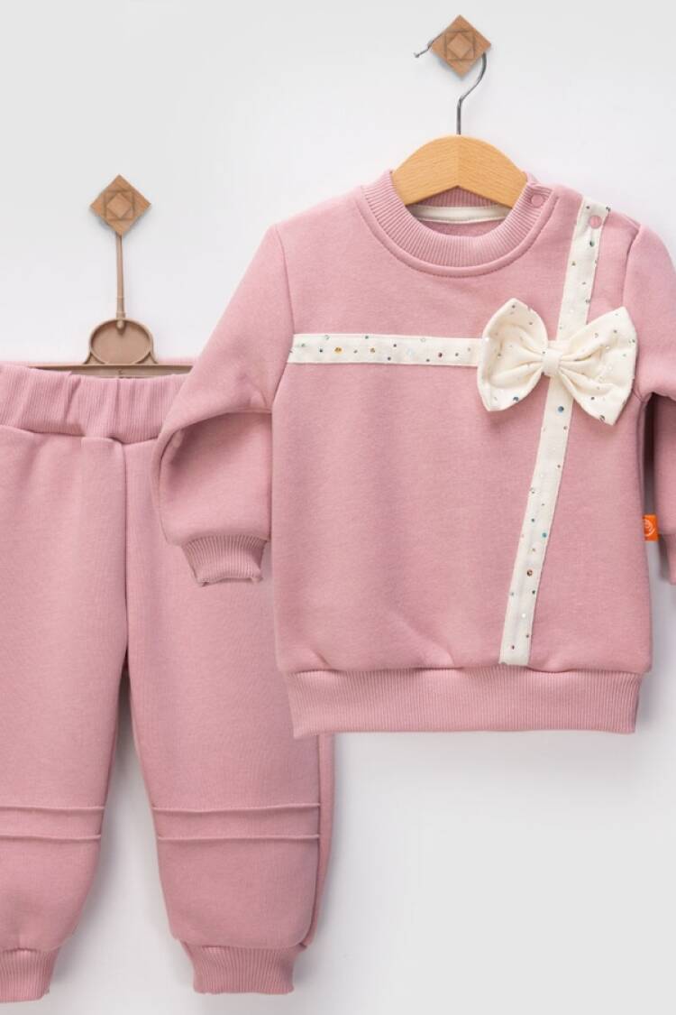 Baby Sets - B1 - Fiyonk Detaylı Kız Bebe Takım 3 İp Şardonlu - Brand: BEYAZ BEBEK - Women & Kids, Baby Clothes Wholesale - Globality Store