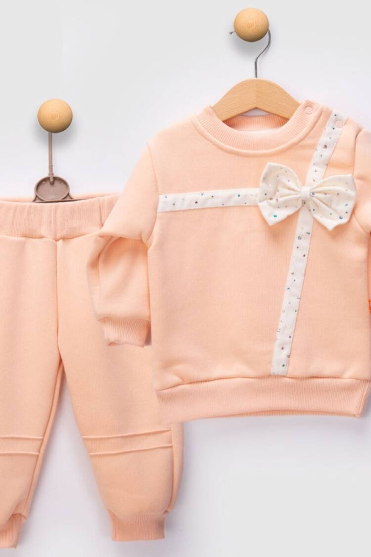Baby Sets - B1 - Fiyonk Detaylı Kız Bebe Takım 3 İp Şardonlu - Brand: BEYAZ BEBEK - Women & Kids, Baby Clothes Wholesale - Globality Store