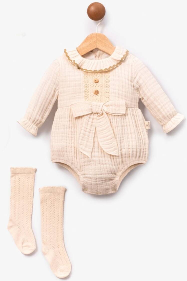 Baby Tops - B1 - Fiyonk Detaylı Kız Müslin Çıtçılı Badi - Brand: CAYZEN - Women & Kids, Baby Clothes Wholesale - Globality Store