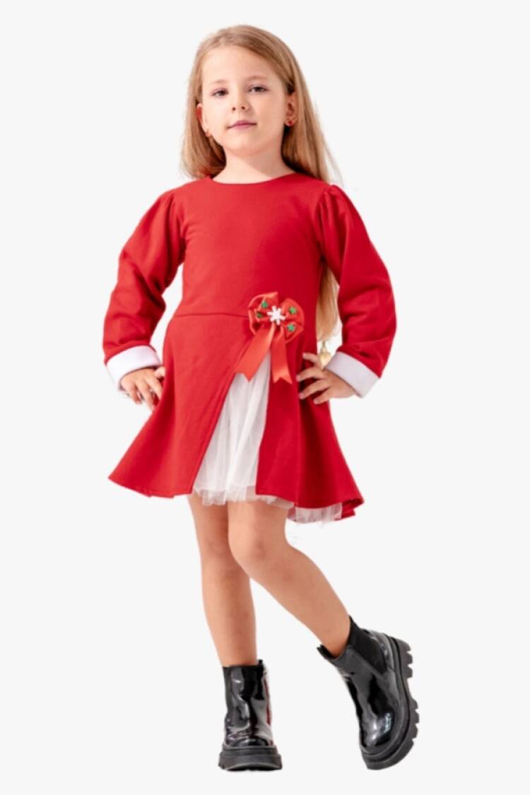 Girl's Dress - B1 - Fiyonk Detaylı Noel Yılbaşı Elbise - Brand: LYRA KİDS - Women & Kids, Baby Clothes Wholesale - Globality Store
