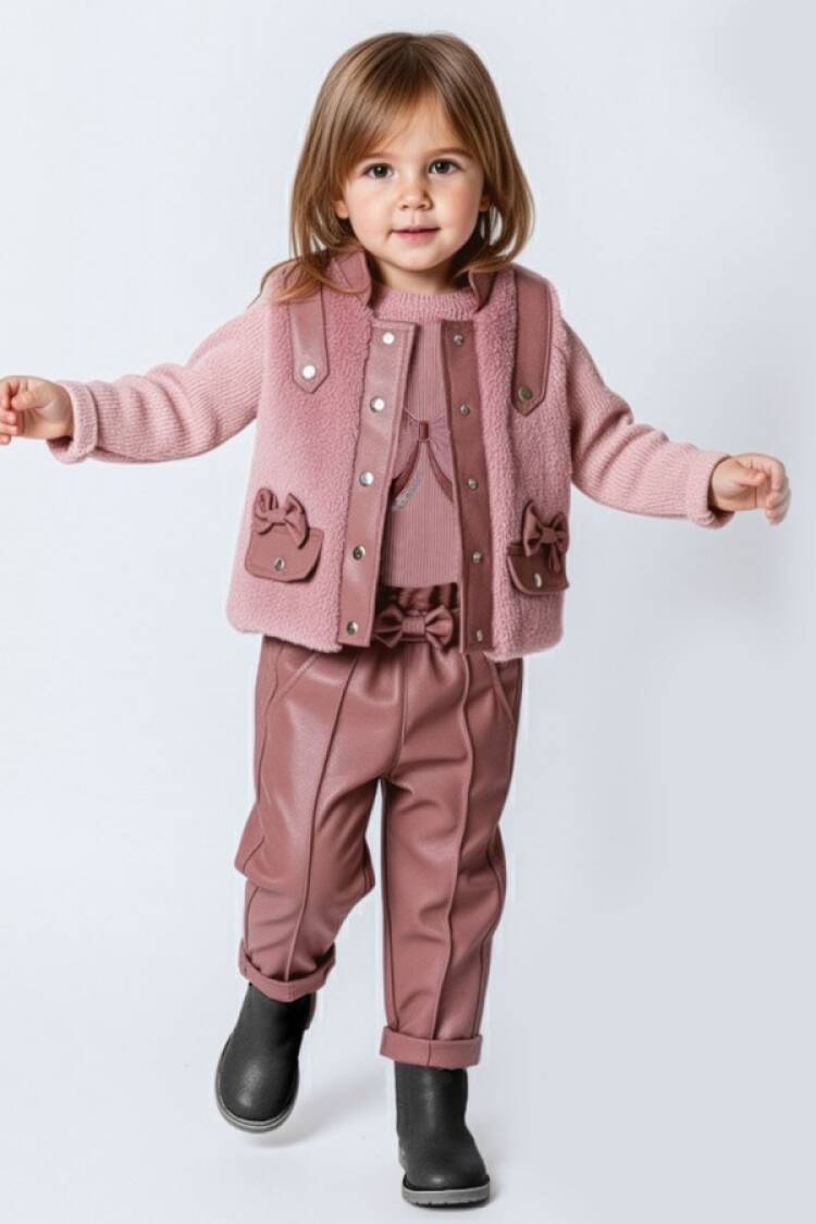 Baby Sets - B1 - Fiyonk Nakışlı Kız Bebe Takım 3 İp Şardonlu - Brand: HİPPIL - Women & Kids, Baby Clothes Wholesale - Globality Store