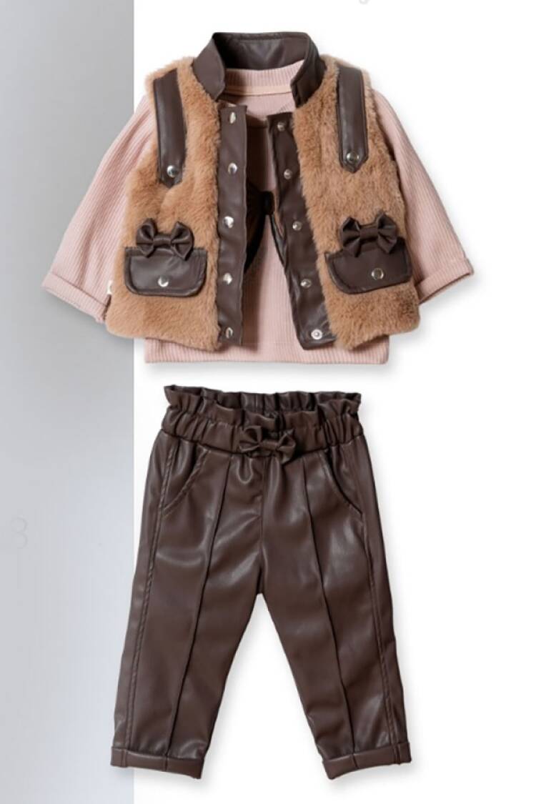 Baby Sets - B1 - Fiyonk Nakışlı Kız Bebe Takım 3 İp Şardonlu - Brand: HİPPIL - Women & Kids, Baby Clothes Wholesale - Globality Store