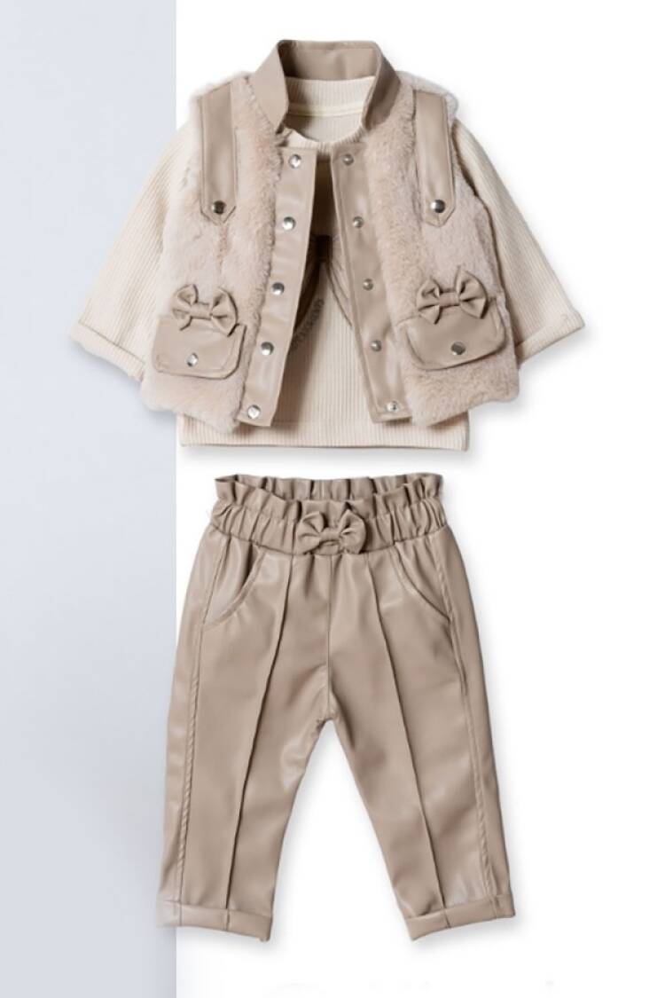 Baby Sets - B1 - Fiyonk Nakışlı Kız Bebe Takım 3 İp Şardonlu - Brand: HİPPIL - Women & Kids, Baby Clothes Wholesale - Globality Store