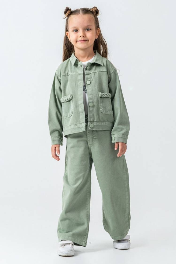Girls' Suits - B1 - Happy Baskılı Düğmeli Keten Kız Takım - Brand: PAMPAL KİDS - Women & Kids, Baby Clothes Wholesale - Globality Store