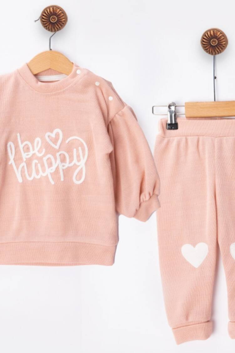 Baby Sets - B1 - Happy Nakışlı Triko Kız Bebe Takım - Brand: BEYAZ BEBEK - Women & Kids, Baby Clothes Wholesale - Globality Store