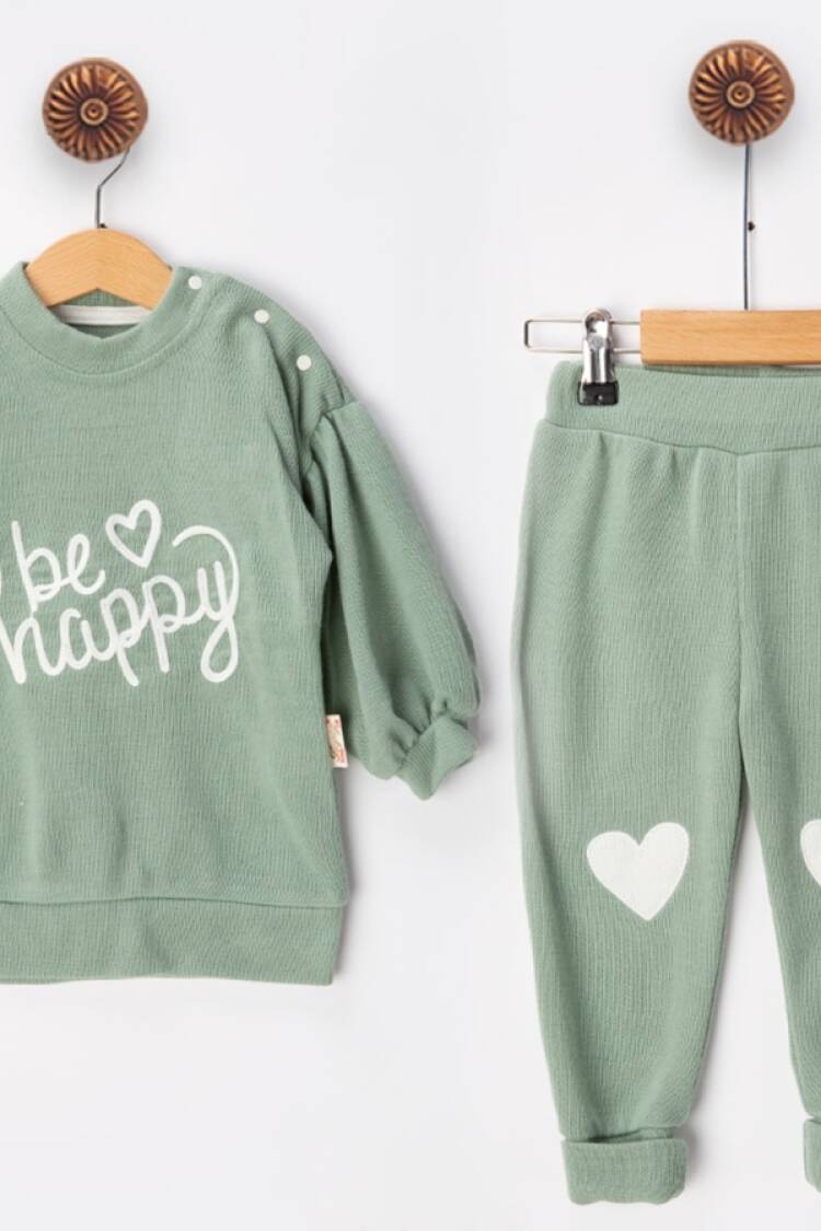 Baby Sets - B1 - Happy Nakışlı Triko Kız Bebe Takım - Brand: BEYAZ BEBEK - Women & Kids, Baby Clothes Wholesale - Globality Store