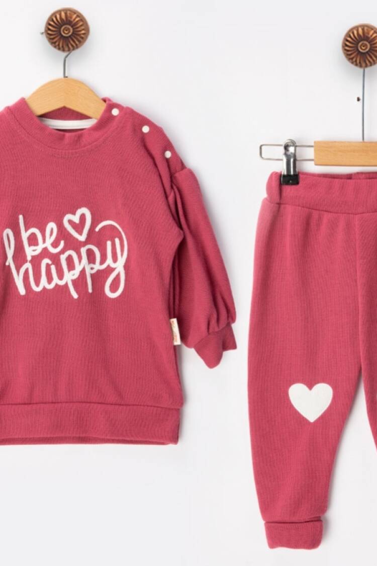 Baby Sets - B1 - Happy Nakışlı Triko Kız Bebe Takım - Brand: BEYAZ BEBEK - Women & Kids, Baby Clothes Wholesale - Globality Store