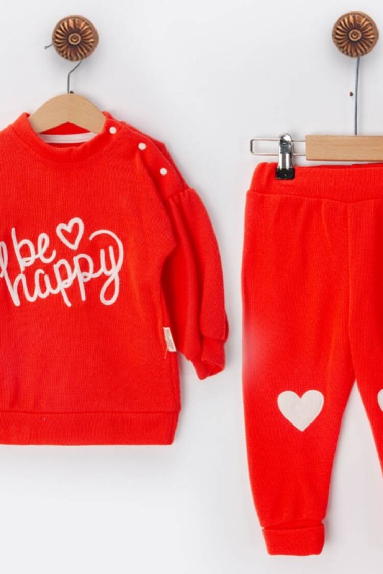 Baby Sets - B1 - Happy Nakışlı Triko Kız Bebe Takım - Brand: BEYAZ BEBEK - Women & Kids, Baby Clothes Wholesale - Globality Store