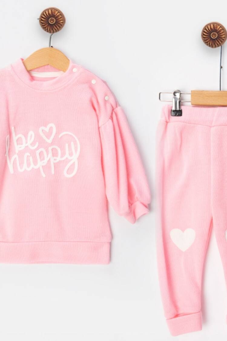 Baby Sets - B1 - Happy Nakışlı Triko Kız Bebe Takım - Brand: BEYAZ BEBEK - Women & Kids, Baby Clothes Wholesale - Globality Store