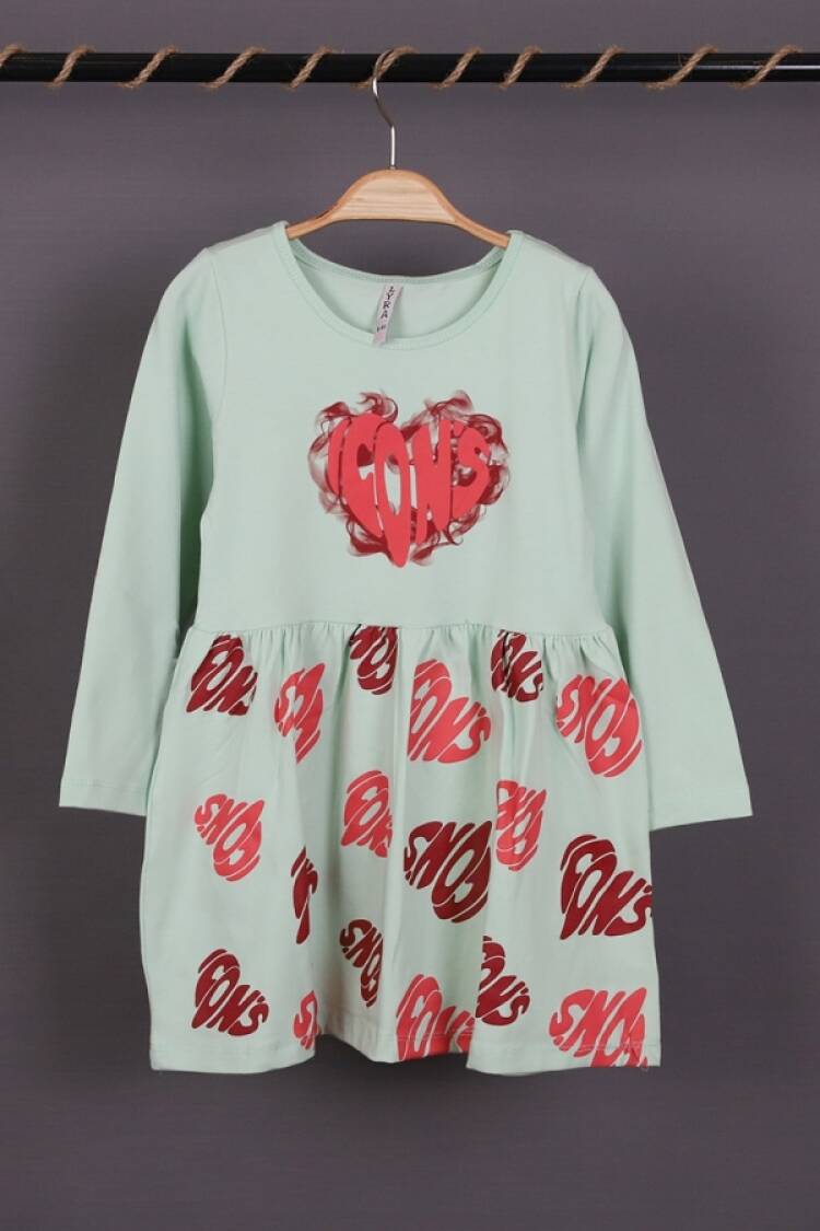 Girl's Dress - B1 - İcon Baskılı Penye Elbise - Brand: LYRA KİDS - Women & Kids, Baby Clothes Wholesale - Globality Store