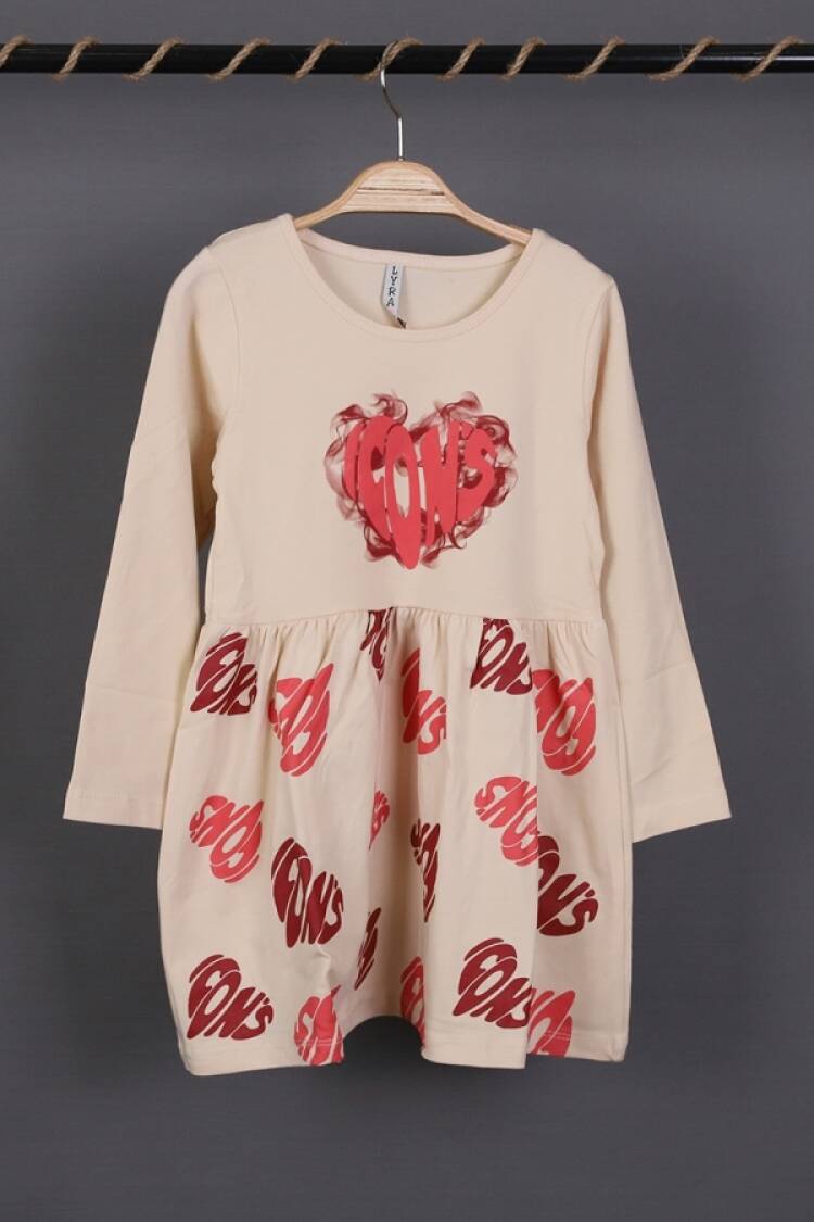 Girl's Dress - B1 - İcon Baskılı Penye Elbise - Brand: LYRA KİDS - Women & Kids, Baby Clothes Wholesale - Globality Store