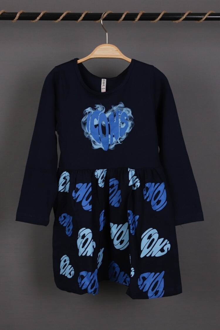 Girl's Dress - B1 - İcon Baskılı Penye Elbise - Brand: LYRA KİDS - Women & Kids, Baby Clothes Wholesale - Globality Store