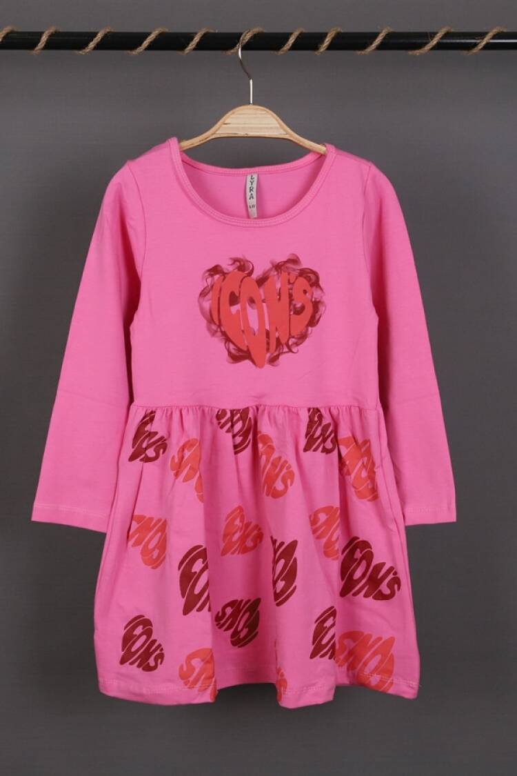 Girl's Dress - B1 - İcon Baskılı Penye Elbise - Brand: LYRA KİDS - Women & Kids, Baby Clothes Wholesale - Globality Store