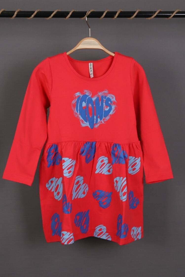 Girl's Dress - B1 - İcon Baskılı Penye Elbise - Brand: LYRA KİDS - Women & Kids, Baby Clothes Wholesale - Globality Store