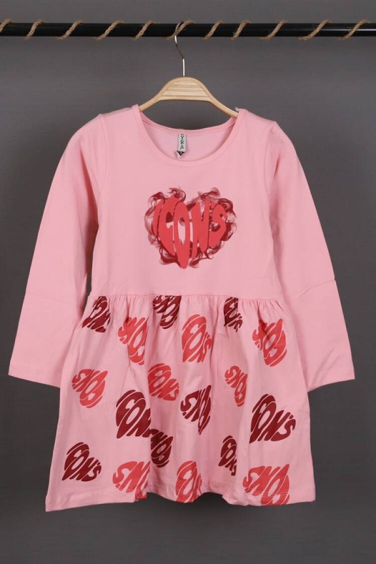Girl's Dress - B1 - İcon Baskılı Penye Elbise - Brand: LYRA KİDS - Women & Kids, Baby Clothes Wholesale - Globality Store