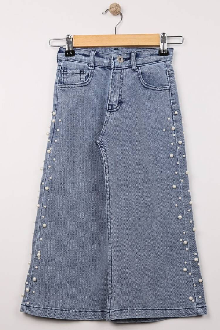 Girls' Bottom Wear - B1 - İnci Detaylı Kız Kot Pantolon - Brand: BAYHAS - Women & Kids, Baby Clothes Wholesale - Globality Store