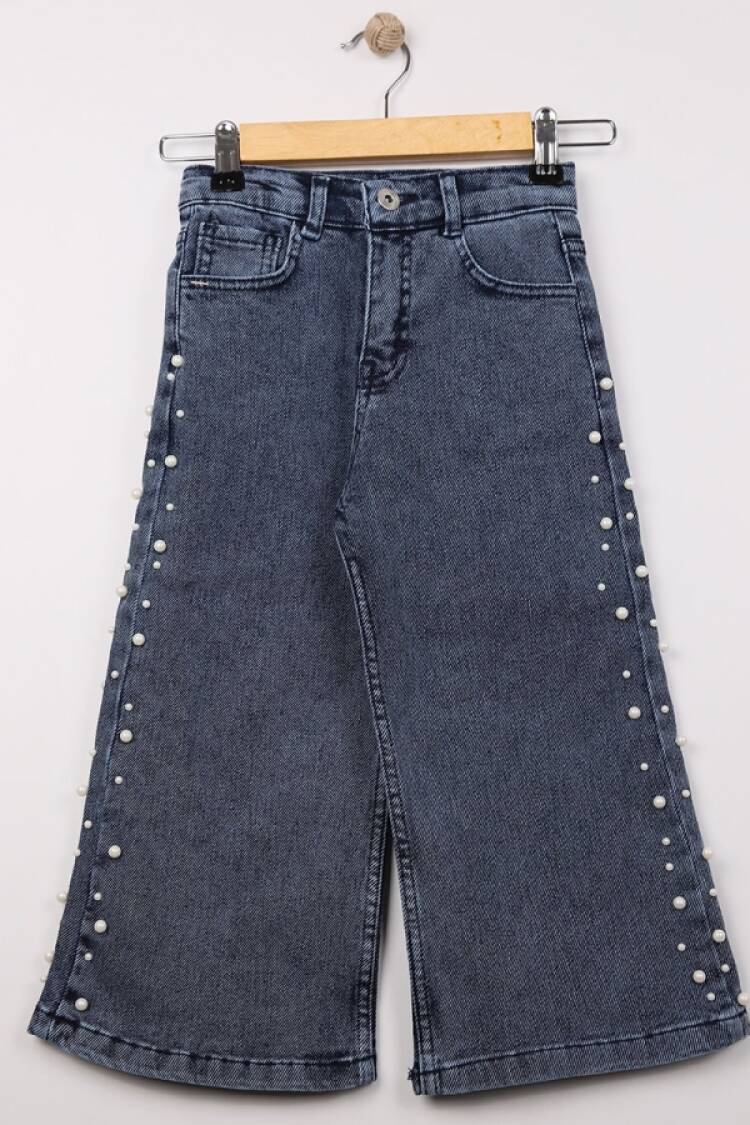 Girls' Bottom Wear - B1 - İnci Detaylı Kız Kot Pantolon - Brand: BAYHAS - Women & Kids, Baby Clothes Wholesale - Globality Store