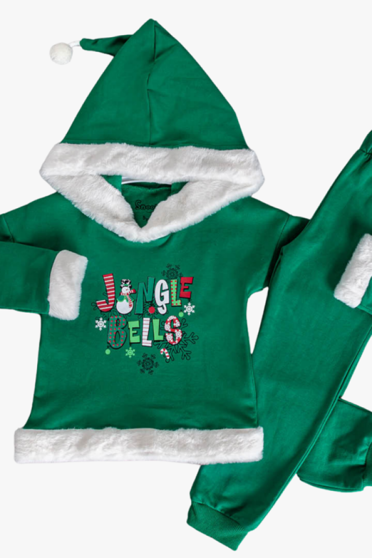 Boys' Sets - B1 - Jingle Bells Baskılı Erkek Kapşonlu Noel Yılbaşı Takım Şardonlu 2 İp - Brand: SNOOP KİDS - Women & Kids, Baby Clothes Wholesale - Globality Store