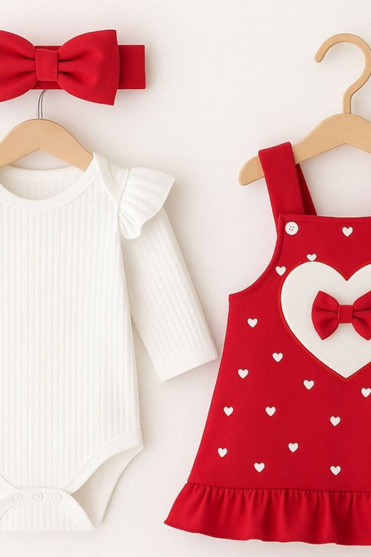 Baby Rompers and Overalls - B1 - Kalp Desenli İkili Jile set - Brand: CAYZEN - Women & Kids, Baby Clothes Wholesale - Globality Store