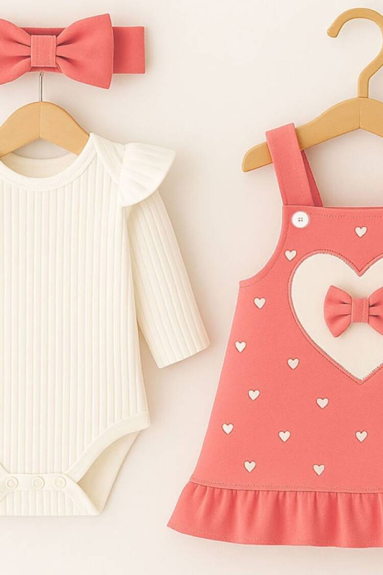 Baby Rompers and Overalls - B1 - Kalp Desenli İkili Jile set - Brand: CAYZEN - Women & Kids, Baby Clothes Wholesale - Globality Store