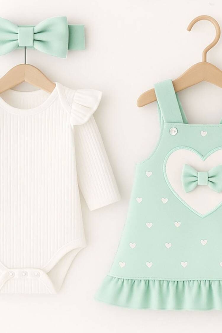 Baby Rompers and Overalls - B1 - Kalp Desenli İkili Jile set - Brand: CAYZEN - Women & Kids, Baby Clothes Wholesale - Globality Store