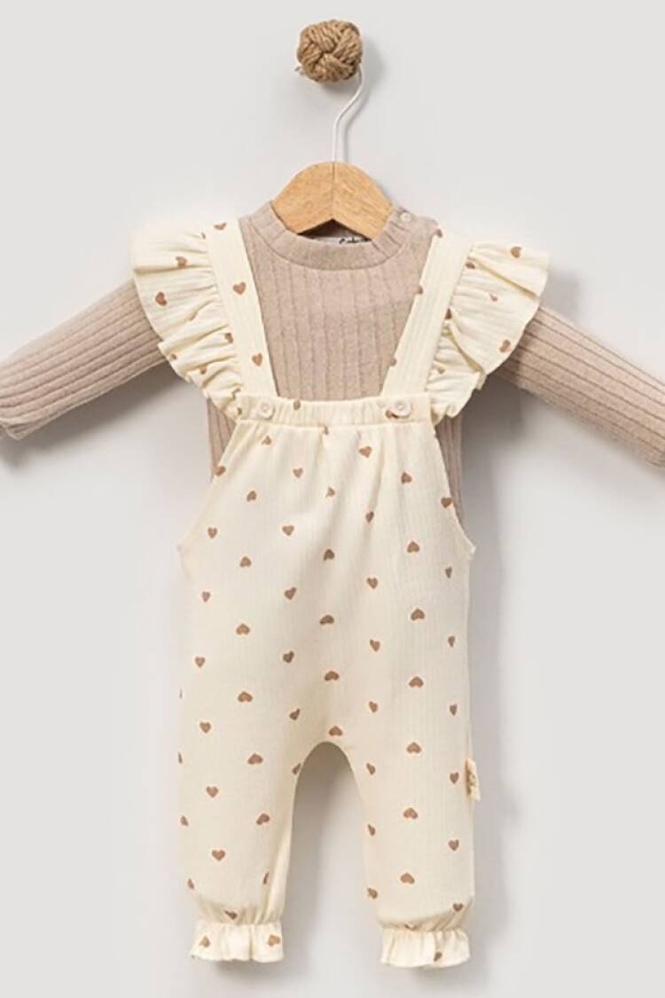 Baby Rompers and Overalls - B1 - Kalp Desenli İkili Salopet Set - Brand: CAYZEN - Women & Kids, Baby Clothes Wholesale - Globality Store