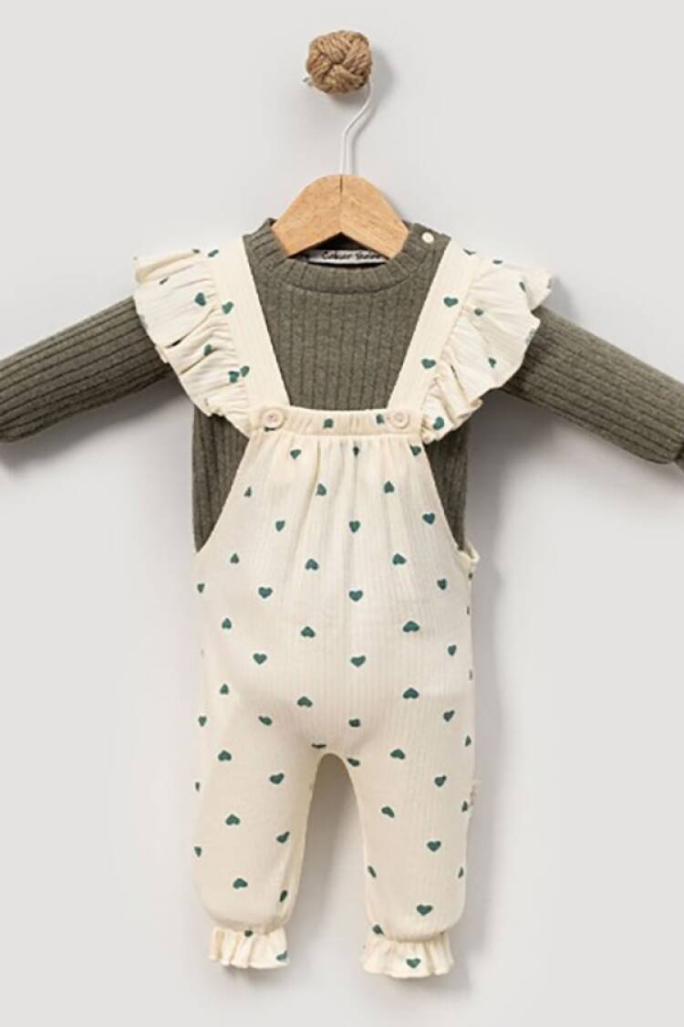 Baby Rompers and Overalls - B1 - Kalp Desenli İkili Salopet Set - Brand: CAYZEN - Women & Kids, Baby Clothes Wholesale - Globality Store