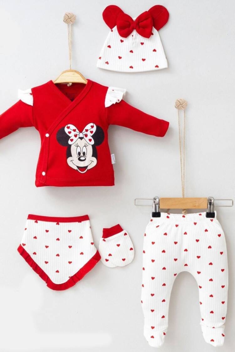 Baby Sets - B1 - Kalp Desenli Kız Bebe 5 Li Set - Brand: CAYZEN - Women & Kids, Baby Clothes Wholesale - Globality Store