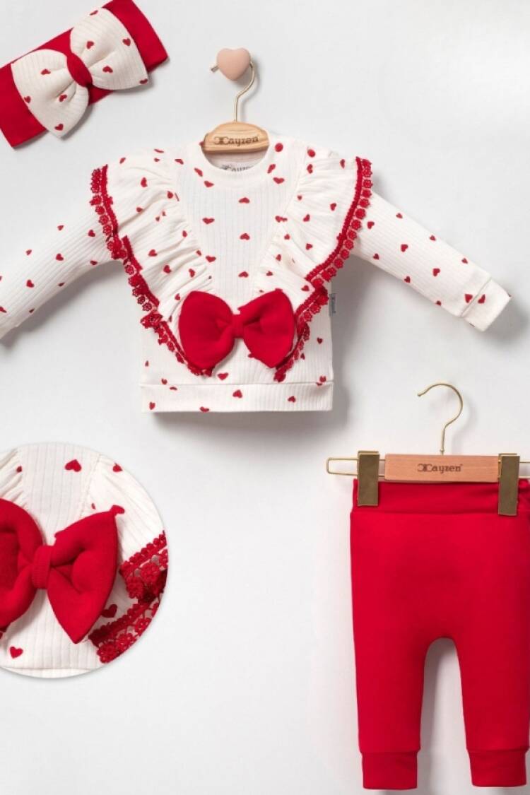 Baby Sets - B1 - Kalp Desenli Kız Bebe Takım - Brand: CAYZEN - Women & Kids, Baby Clothes Wholesale - Globality Store