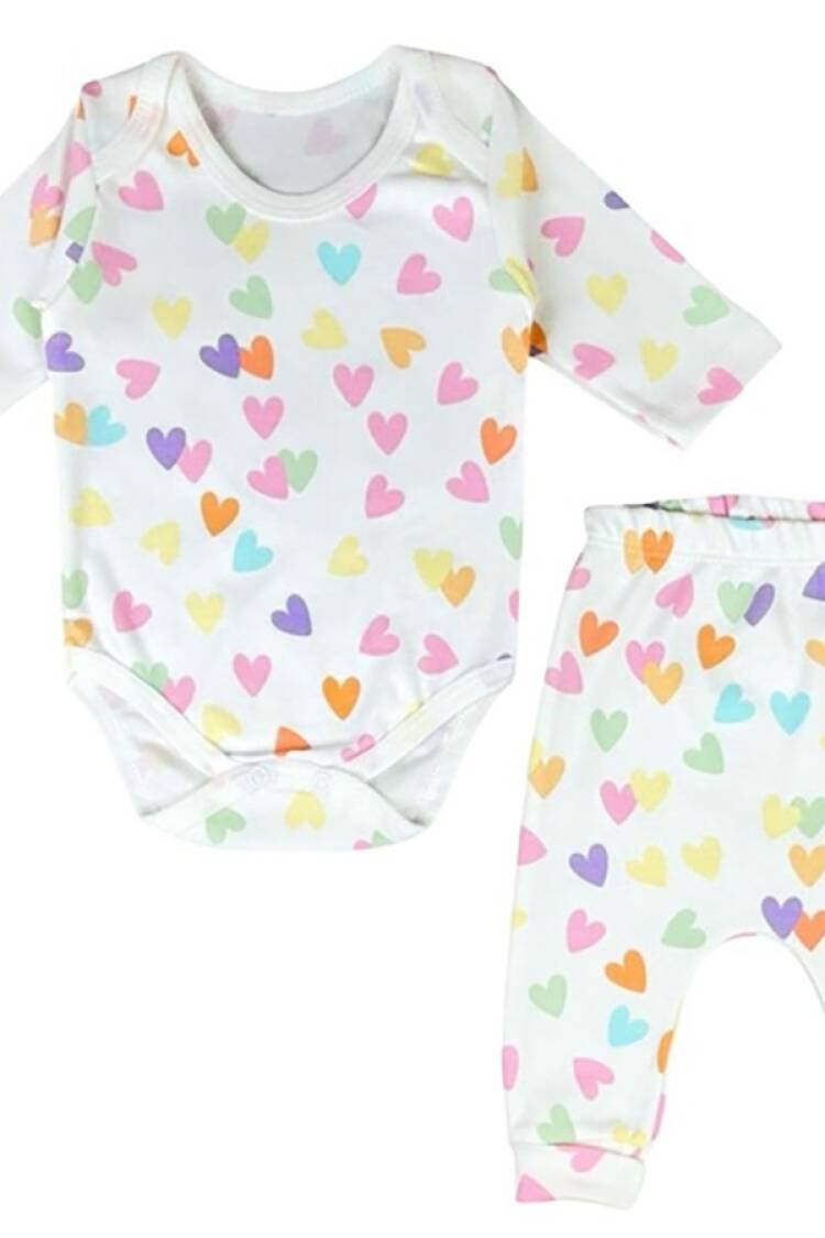 Baby Sets - B1 - Kalp Desenli Kız Bebe Takım - Brand: SÜPERMİNİ - Women & Kids, Baby Clothes Wholesale - Globality Store