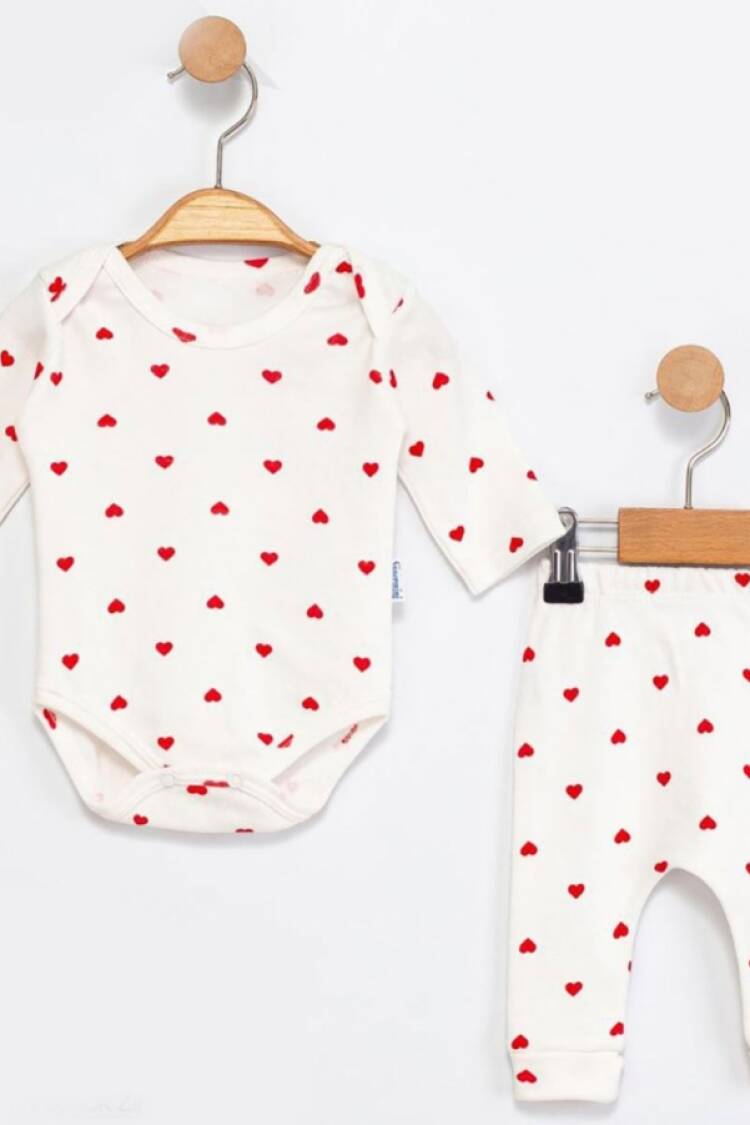 Baby Sets - B1 - Kalp Desenli Kız Bebe Takım - Brand: SÜPERMİNİ - Women & Kids, Baby Clothes Wholesale - Globality Store