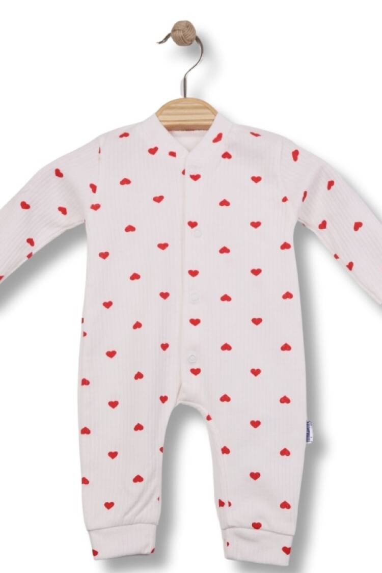 Baby Rompers and Overalls - B1 - Kalp Desenli Raporlu Kız Bebe Tulum - Brand: SÜPERMİNİ - Women & Kids, Baby Clothes Wholesale - Globality Store