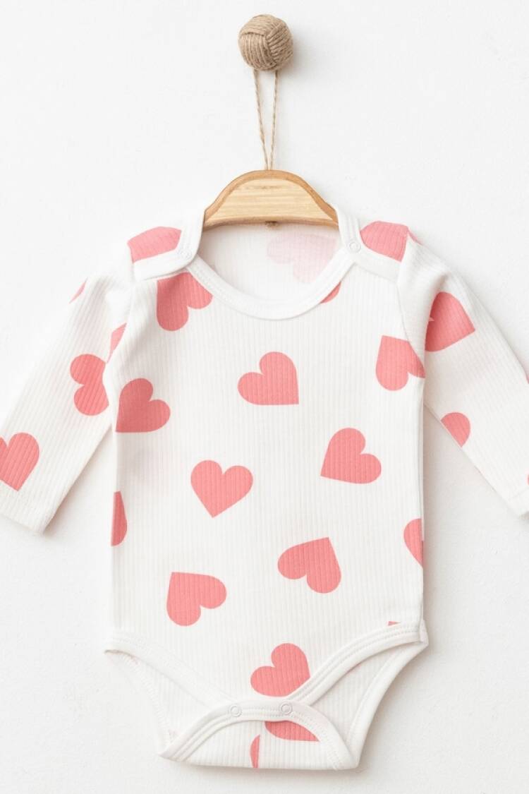 Baby Tops - B1 - Kalp Desenli Raporlu Kız Çıtçıtlı Badi - Brand: NAYINOM - Women & Kids, Baby Clothes Wholesale - Globality Store