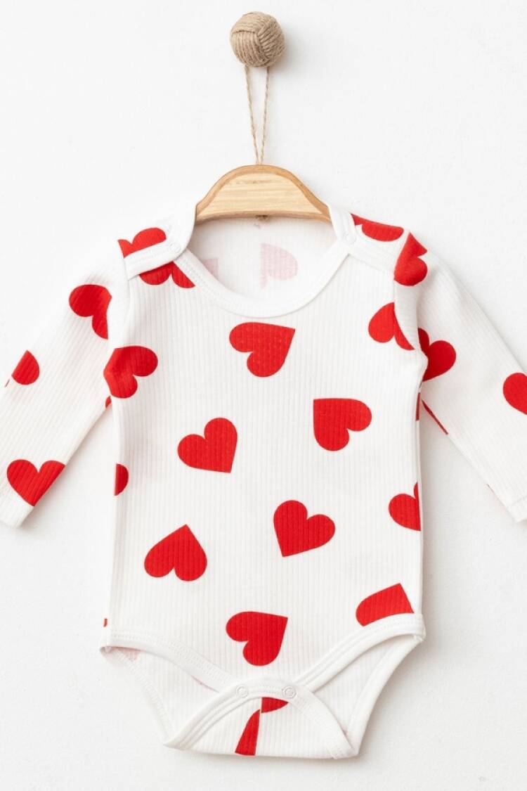 Baby Tops - B1 - Kalp Desenli Raporlu Kız Çıtçıtlı Badi - Brand: NAYINOM - Women & Kids, Baby Clothes Wholesale - Globality Store