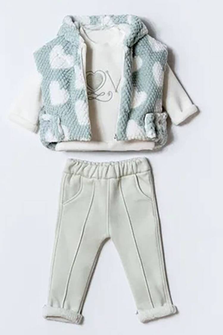Baby Sets - B1 - Kalp Desenli Üçlü Yelekli Kız Takım - Brand: HİPPIL - Women & Kids, Baby Clothes Wholesale - Globality Store