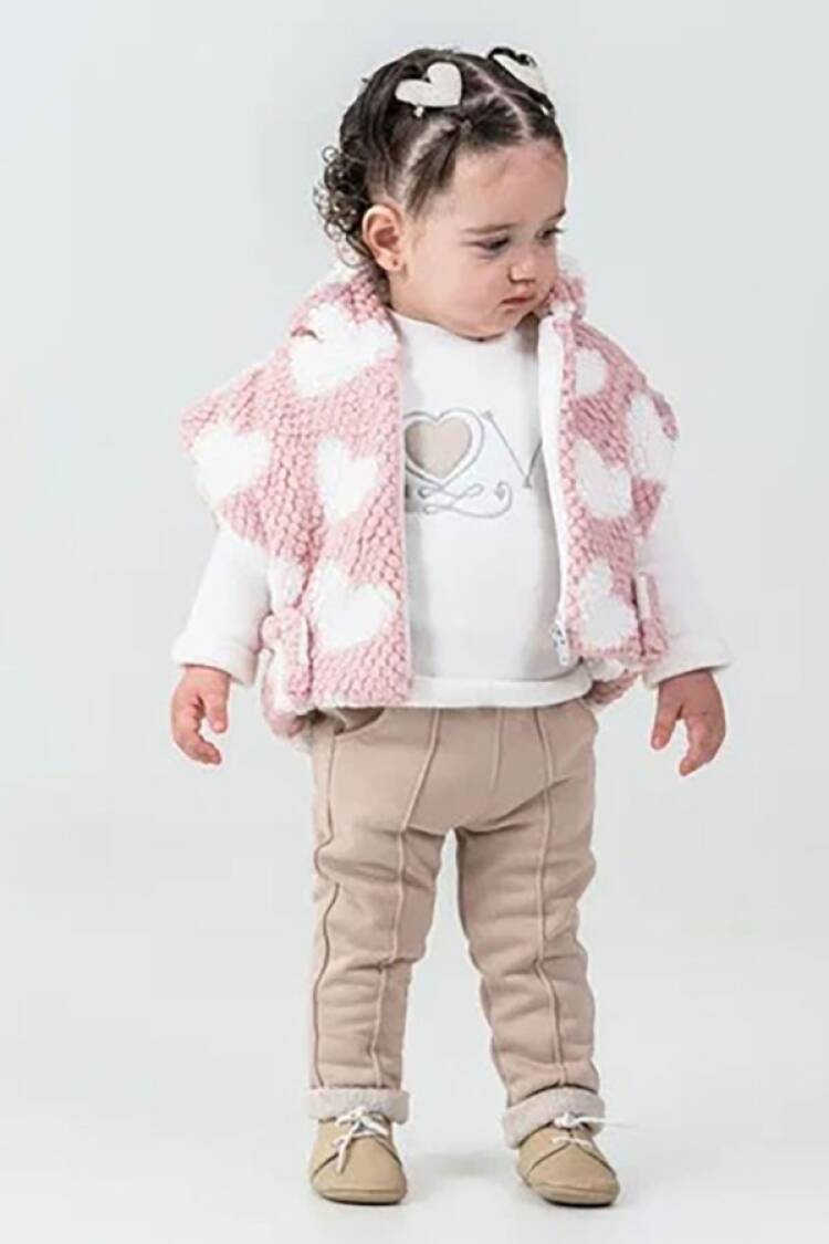 Baby Sets - B1 - Kalp Desenli Üçlü Yelekli Kız Takım - Brand: HİPPIL - Women & Kids, Baby Clothes Wholesale - Globality Store