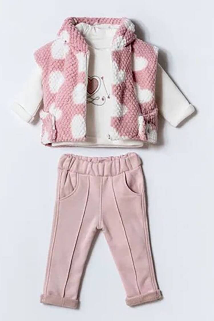 Baby Sets - B1 - Kalp Desenli Üçlü Yelekli Kız Takım - Brand: HİPPIL - Women & Kids, Baby Clothes Wholesale - Globality Store